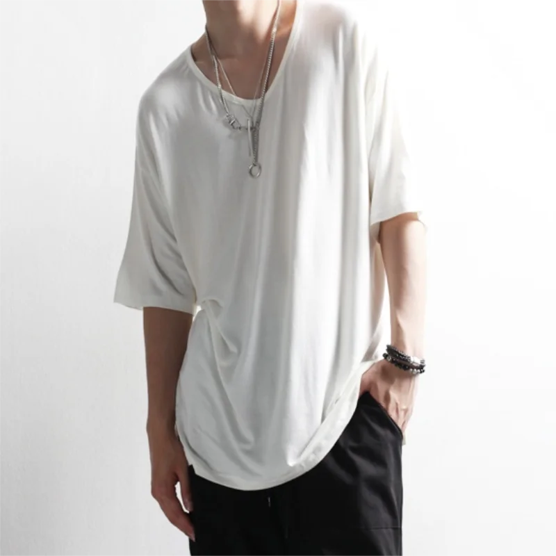 

Men's Short-Sleeved T Shirt Summer New U Collar Neutral Plain Comfortable Daily Leisure Popular Best-Selling Large Size Shirt