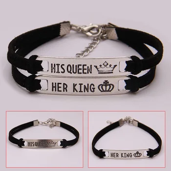 2Pcs Matching Set His Queen Her King Alloy Couple Bracelet Jewelry Gift FS99