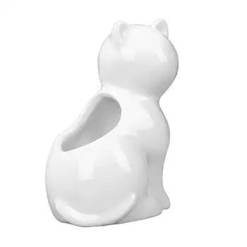 Forma de gato de historieta maceta cerámica planta suculenta maceta contenedor soporte de escritorio para lápiz decoración para hogar oficina macetero (blanco)