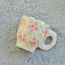 

Ceramic INS Mug Coffee Cup Birthday Flower Hamster Hand-Pinch Handmade Irregular Hand-Painted décorations заварник в кружку