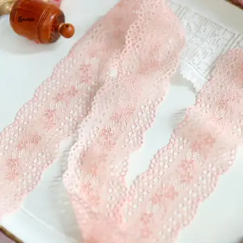 

5 Meters Pink Color Handmade Hair Decoration Wide Elastic Stretch Lace Trim Wedding Dress Skirt Lace Trim 5cm