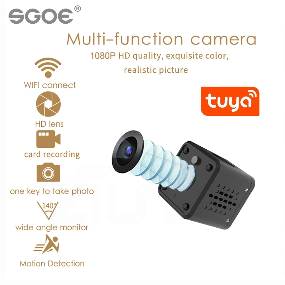 Tuya Мини Wifi камера 1080P умный дом Безопасность детский монитор 140 градусов широкий