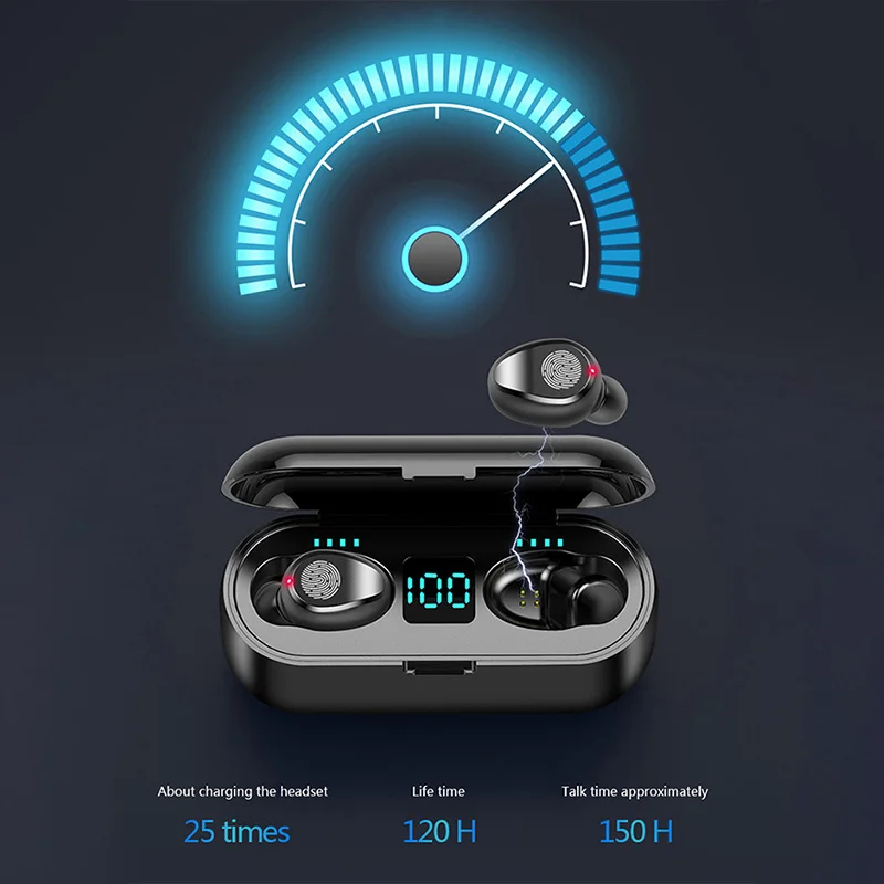 TWS F9 5 0 Bluetooth Wireless Earphone LED Display Touch Control Noise Reduction HIFI Stereo Headset As Power Bank Phone Holder