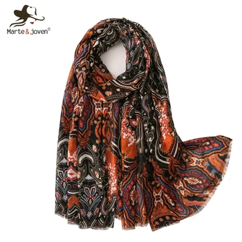 

Marte&Joven Charming Ethnic Style Totems Summer Sunscreen Pashmina Wrap for Women Long Spring Thin Scarf Ladies Hijab Bandana
