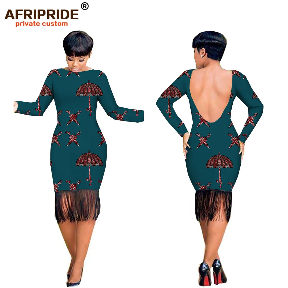 Африканское сексуальное платье для женщин AFRIPRIDE с длинным рукавом длиной до колена с открытой спиной женское платье с кисточками батик хлопок A722524 - Цвет: 521