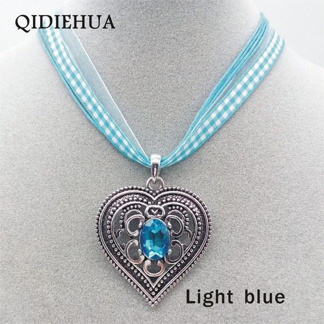 mx018 light blue Античное серебро любовь подвески для ожерелья в форме сердца Октоберфест Эдельвейс массивное ожерелье для женщин блестящий камень лента шнур чокер - Окраска металла: mx018 light blue