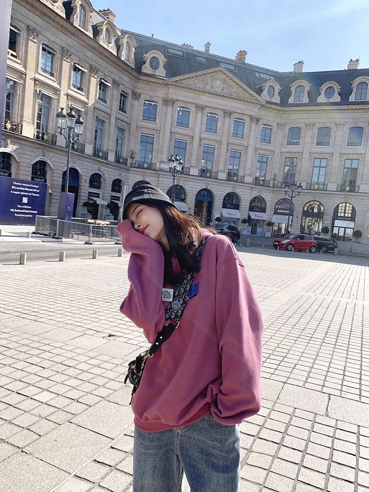 MISHOW Autumn Winter Spliced Hooded Sweatershirt Women Fashion Loose Long Sleeve Hoodies Tops MX19C6746