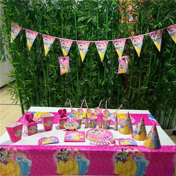 

132pcs Princess Kids Birthday Party Decorations Supplies Disposable Tableware Set Plates Cups Tablecloth Baby Shower Favors Girl