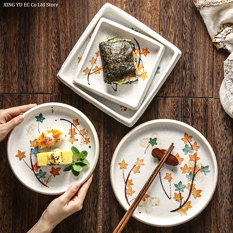Creative Ceramic Plate Japanese Household Simple Flat Tableware Snack Plant Flower Restaurant Supplies | Дом и сад