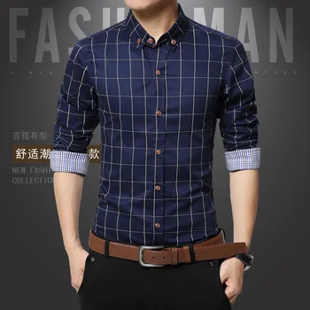 

Men shirts New Mens Dress Shirts Long Sleeve Slim Casual Black White Social Male Clothes Chemise Cotton Long Sleeve plaid shirt