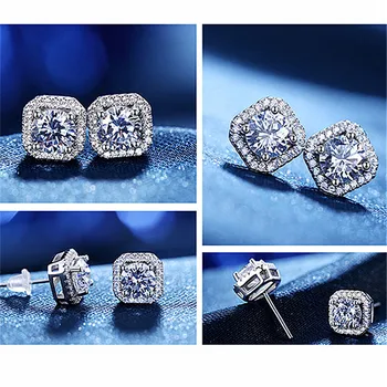 

Stud Earrings For Women Cubic Zirconia Square Stone Bridal Wedding Engagement Earring Trendy Jewelry Ladies Brincos E035