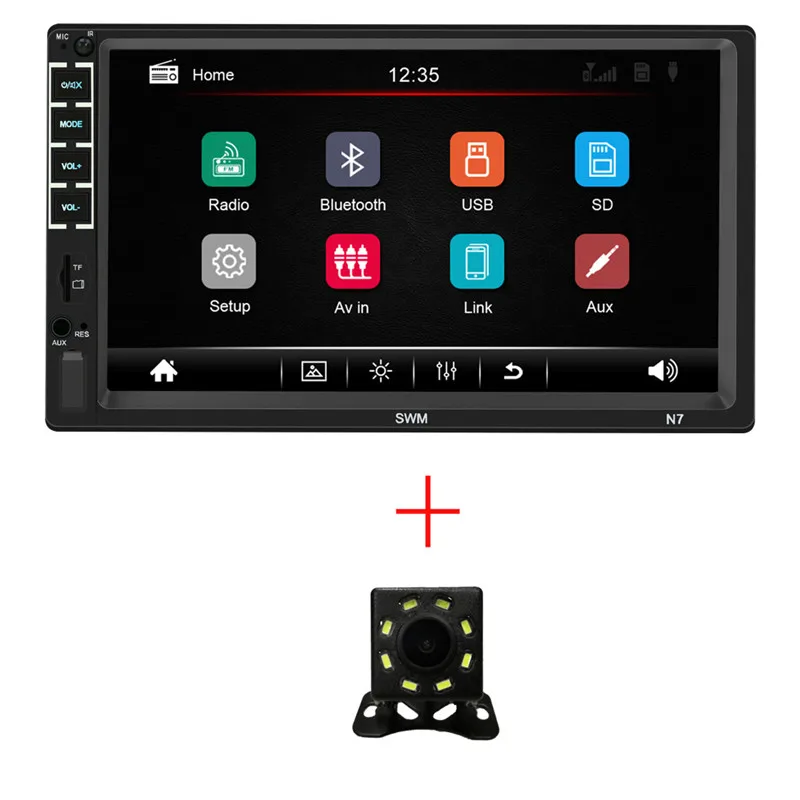 N7 2 Din автомагнитола " HD плеер MP5 сенсорный экран цифровой дисплей Bluetooth Мультимедиа USB 2din Авторадио автомобильный резервный монитор - Цвет: with 8 led camera