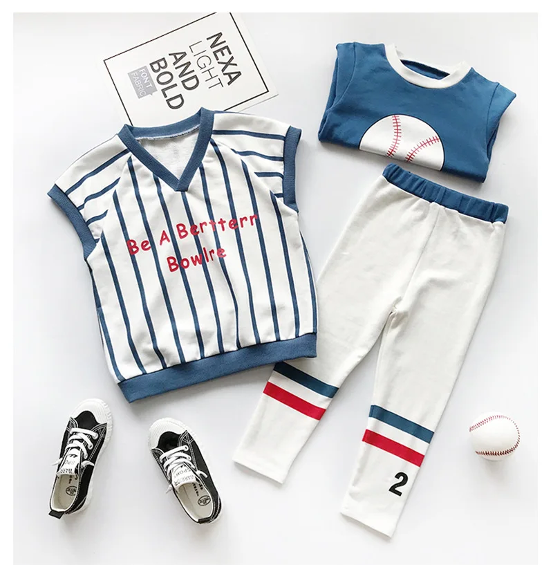 Комплекты бейсбольной одежды для мальчиков осенние костюмы-тройки из 3 предметов, рубашки+ жилет+ штаны детские спортивные комплекты наивысшего качества детская одежда