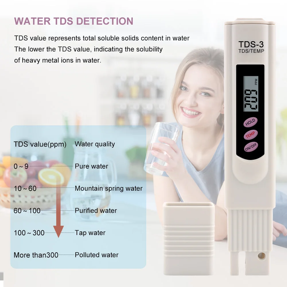 TDS 3 Water Quality Tester Purity Meter TEMP PPM Tap Detection Y Pen Water G3A6 