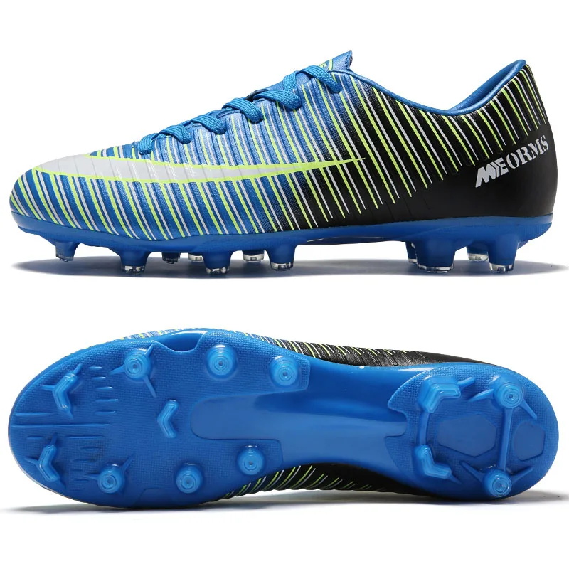 Футбольные бутсы для использования в помещении для мужчин оригинальная спортивная футбольная обувь дышащие ботинки для футбола с дерном детские спортивные Бутсы futebol chuteiras - Цвет: blue ag sole
