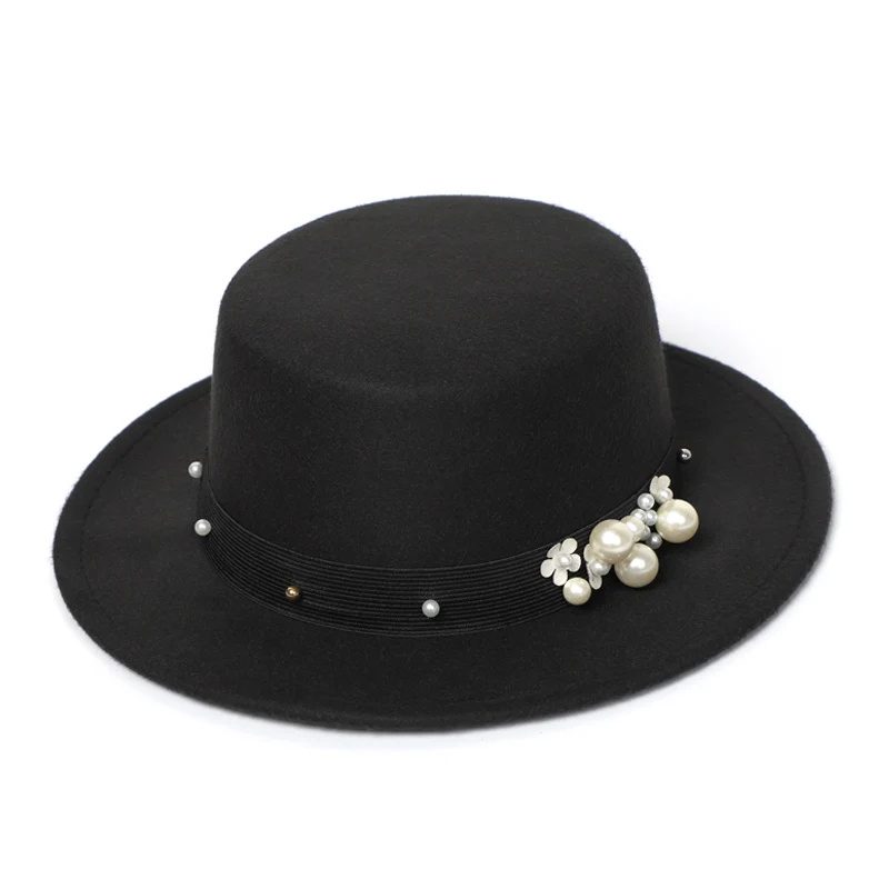 Зимняя фетровая шляпа из имитации шерсти, женская шляпа-котелок с широкими полями, фетровая шляпа для мужчин и женщин - Цвет: Black