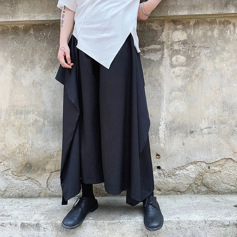 Men's Wide-Leg Pants Spring And Autumn New Style Personality Ribbon Dark Simple Fashion Show Casual Loose Large Size Pants