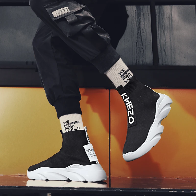 Высокая модная повседневная обувь для мужчин; chaussure homme; удобные кроссовки; Мужские дышащие носки; обувь без шнуровки; tenis masculino
