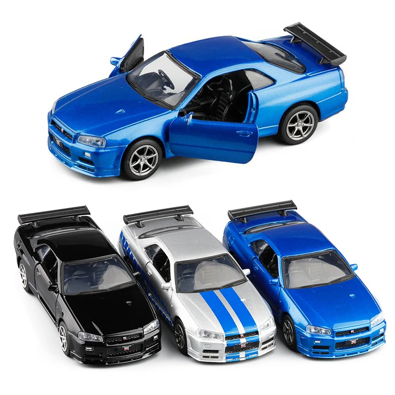 1:36 3 цвета высокой модели литая модель автомобиля Supercar Sport Scale Pull Back GTR R34