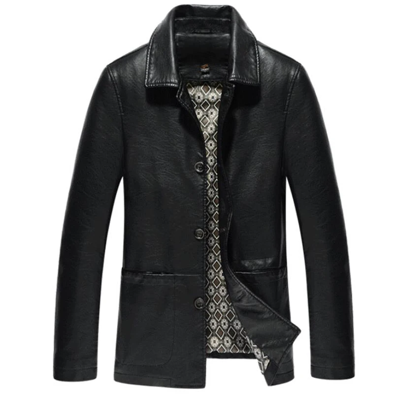Мужская кожаная куртка, куртки из мягкой искусственной кожи, мужские деловые повседневные пальто, мужская куртка, Мужская куртка, Inverno Couro, 4XL, утолщенное теплое пальто - Цвет: thin black