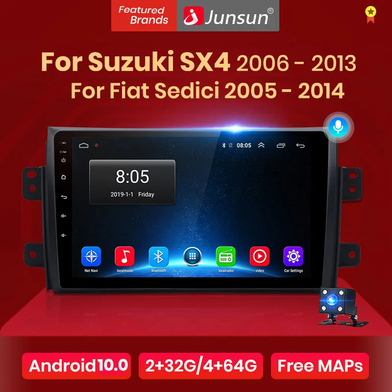 Автомагнитола Junsun V1 мультимедийный плеер на Android 10 0 для Suzuki SX4 2006 2011 2012 2013 Fiat Sedici 2005