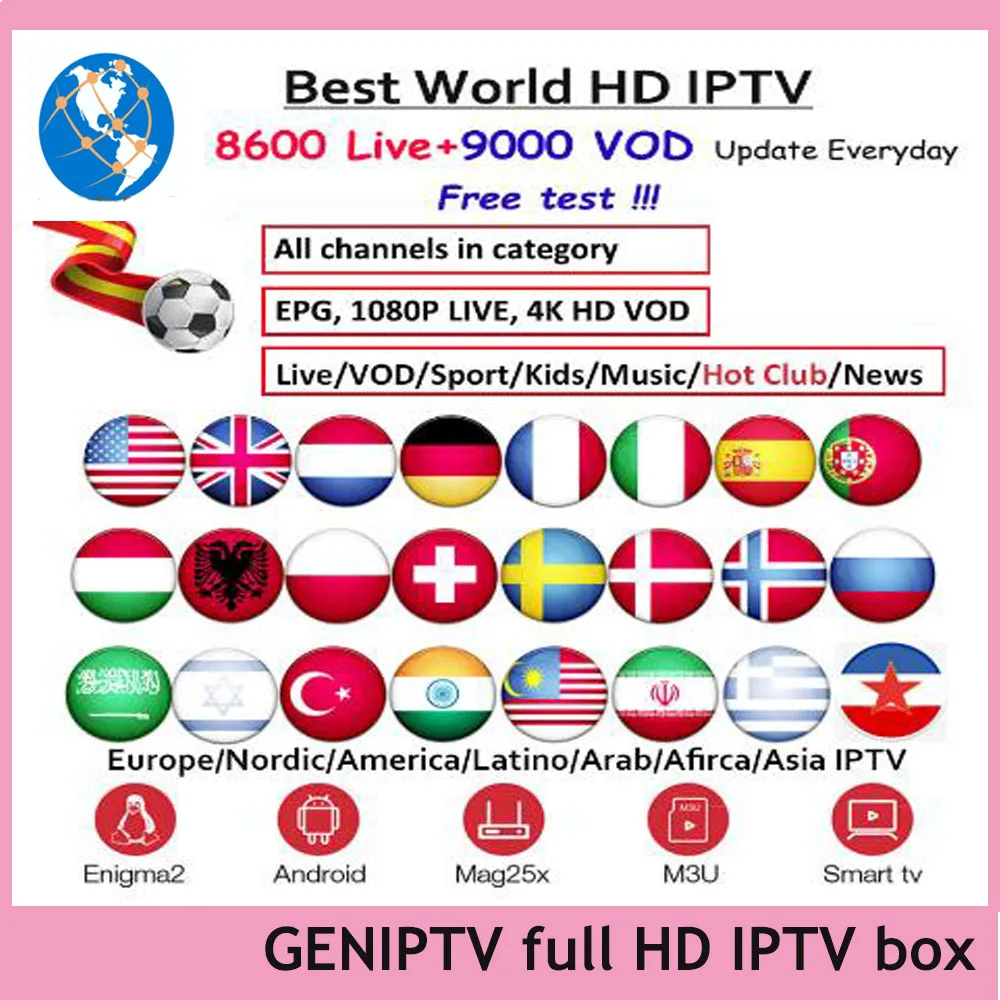 

HD World 4K IPTV subscription android tv box Best Europe Spain Dutch Sweden French Arabic Asian Africa America Smart Live IPTV