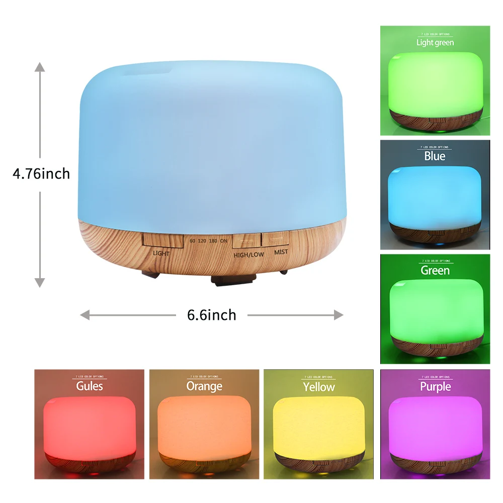 FUNHO 500ml Ultrasonic Air Humidifier led light wood grain Aroma Essential Oil Diffuser aromatherapy mist maker Remote Control