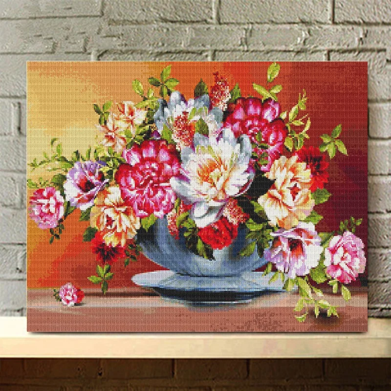 Flowers Full Drill diamond paint Round Diamond Embroidery Picture Home Decor Without Frame | Дом и сад