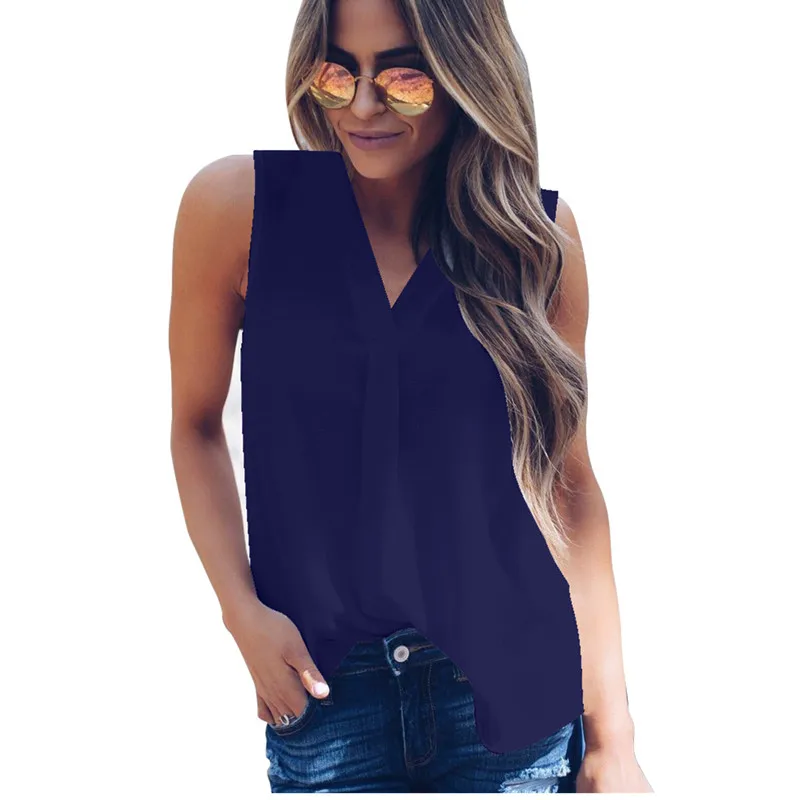 Large Size Women White Shirts Fashion Casual S-5XL Sleeveless V-Neck Black Loose Blouse 2019 Summer Sexy Tops Plus size Blouses