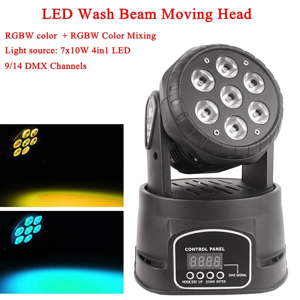 

LED Mini Wash 7x10W RGBW 4IN1 Moving Head Light Wash Moving Head DJ Light DMX512 LED Christmas Sound Active Party Stage Lights
