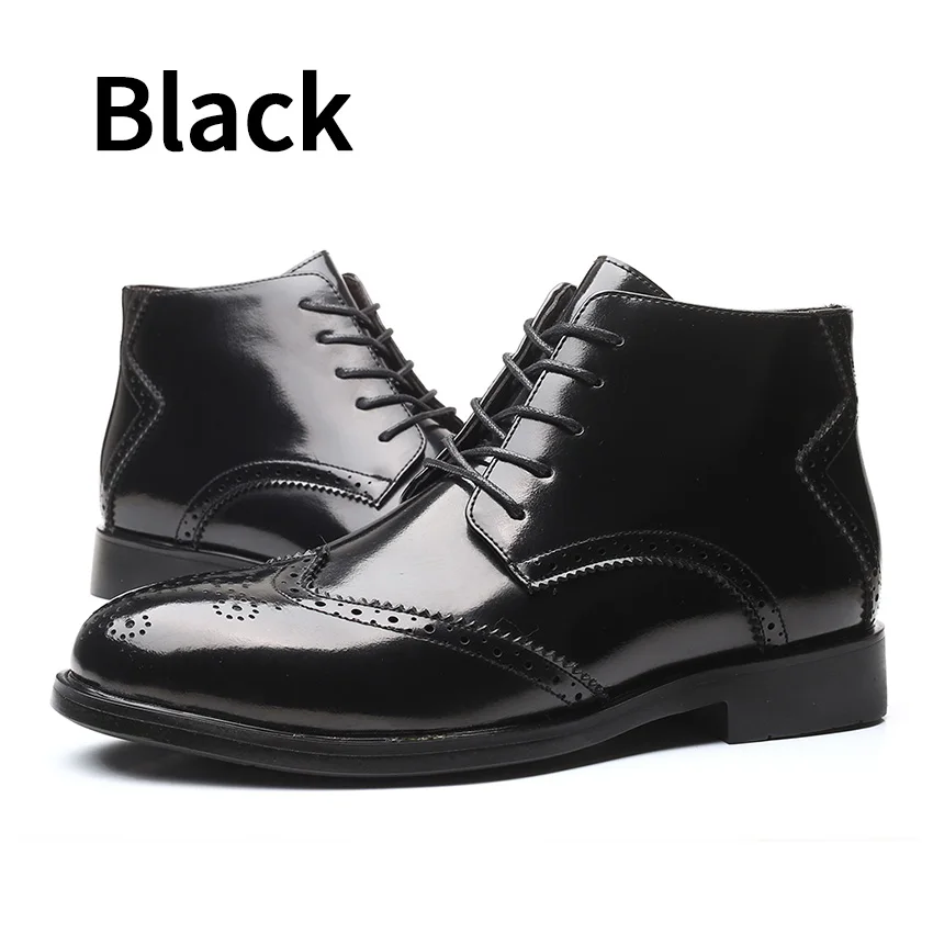 BIMUDUIYU; мужские ботинки «Челси» из искусственной кожи; полуботинки-оксфорды в британском стиле; Мужская Повседневная модная обувь с перфорацией типа «броги» на шнуровке с цветочным узором - Цвет: Black