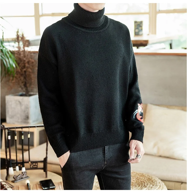 Zongke Carp Embroidery Turtleneck Men Sweater Turtle Neck Men Pullover Sweater Men Coat XXXL Autumn Winter Man Sweaters