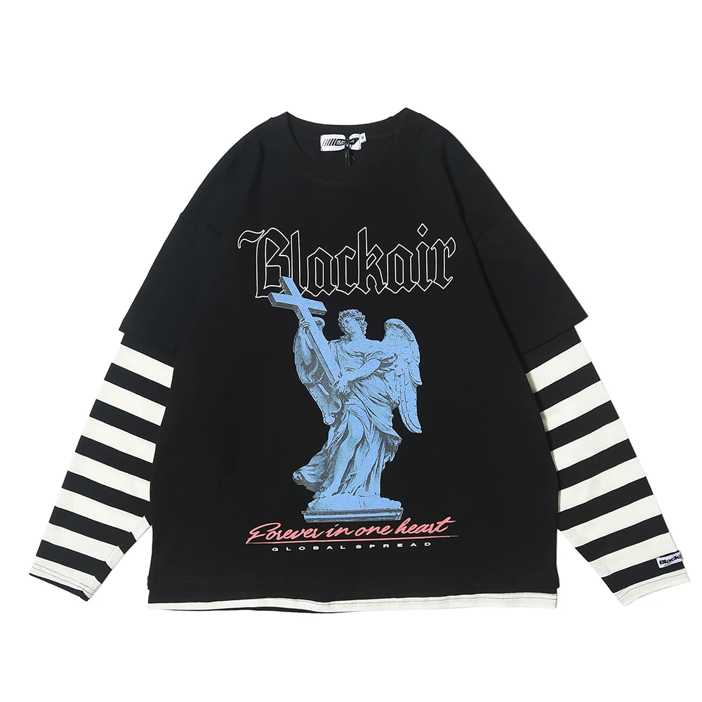 

High Street Punk Goth Long Sleeve Striped Graphic Black T Shirt Tees Streetwear Men TShirt Vintage Couple Clothes Oversized 2020