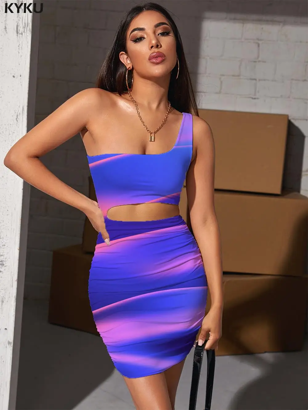 

KYKU Brand Gradient Dress Women Abstract 3d Print Psychedelic Vestido Sexy Harajuku Pleating Womens Clothing Mini Evening Beach