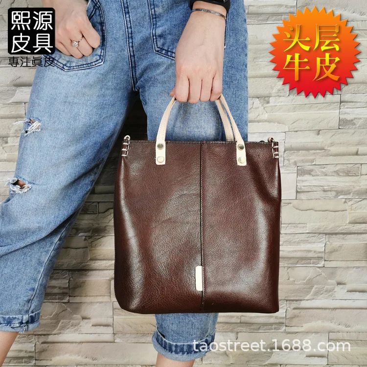 

New Style Origional Handmade WOMEN'S Leather Bags Full-grain Leather Retro Literature And Art Handbag Tote Bag Guangzhou Baiyun