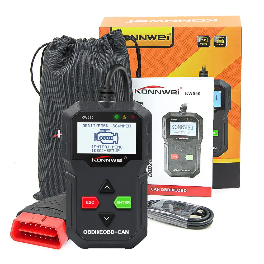 KONNWEI KW590 универсальный OBD2 сканер автомобильный код ридер автомобильный OBD2 сканер Поддержка мульти-брендов автомобилей и языков - Цвет: KONNWEI KW590 BLACK