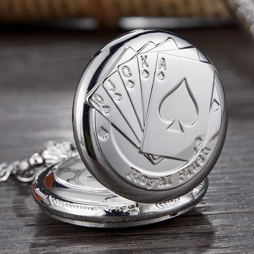 Royal Flush Pocket Watch Small Size Fob Watches with Chain (4)