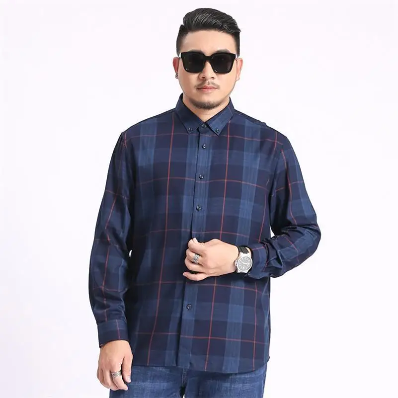 Плюс Размеры 4xl 5xl 6xl 7xl 8xl Новая мода мужской, с длинными рукавами; сезон осень рубашки для мальчиков в клетку больших Повседневное Блуза Топ футболки Camiseta - Цвет: 1