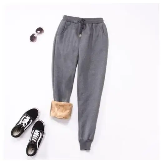 Women Pants Winter Thick Lamb cashmere Warm Harem Pants Long Trousers Female Elastic waist Casual Sweatpants Plus Size 2XL - Цвет: Серый