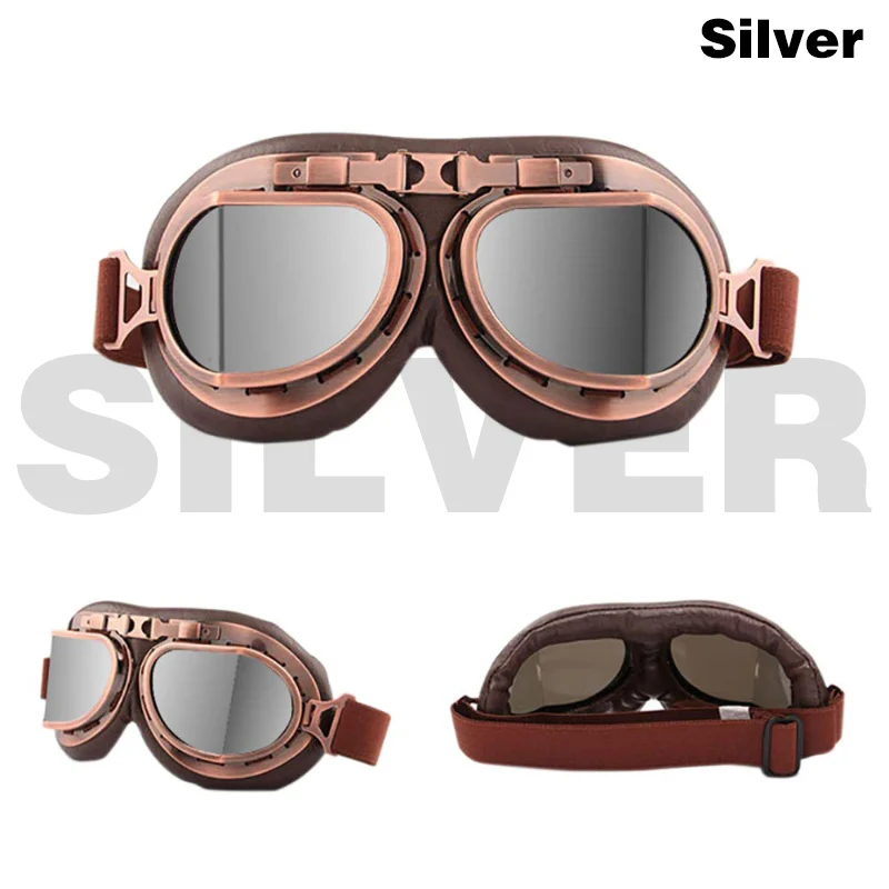 Шлем очки мотоциклетные очки Мотокросс стимпанк Второй мировой войны Ретро пилот ATV Cruiser внедорожные очки для катания на коньках очки - Цвет: Silver II