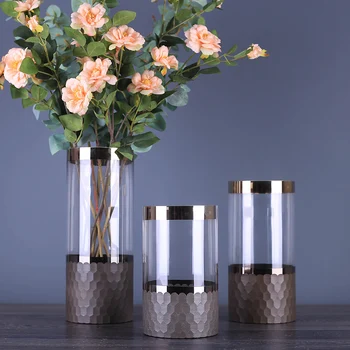 

Europe Transparent glass vase Straight gray terrarium glass container flower vase centros de mesa para boda wedding home decor J