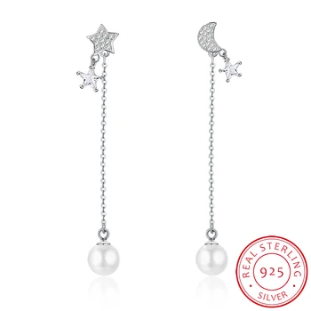 

INALIS 925 sterling silver wedding women's diamond Star moon crystal pearl Stud earrings fashion jewelry for women for a girl