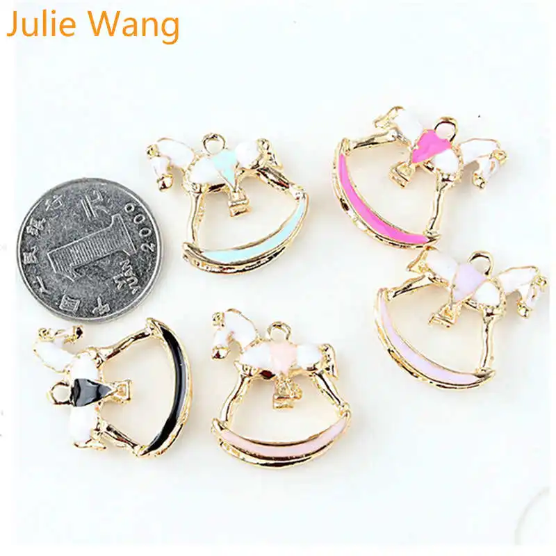 Julie Wang 5 шт. эмалированные Троянские Подвески в виде лошадок из сплава золотистого цвета кулон ожерелье браслет ювелирные изделия изготовление аксессуаров