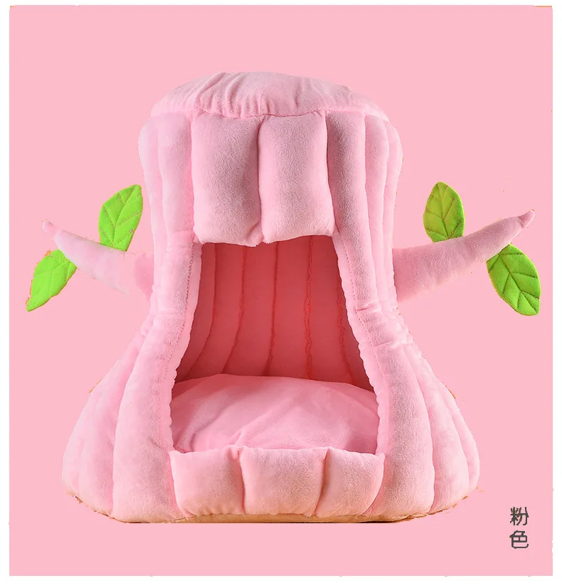White New Creative Tree-shaped Cat Bed with Cushion Soft and Warm Puppy Cave Removable Comfortable Velvet Cats Deep Sleep House Winter - Color: White