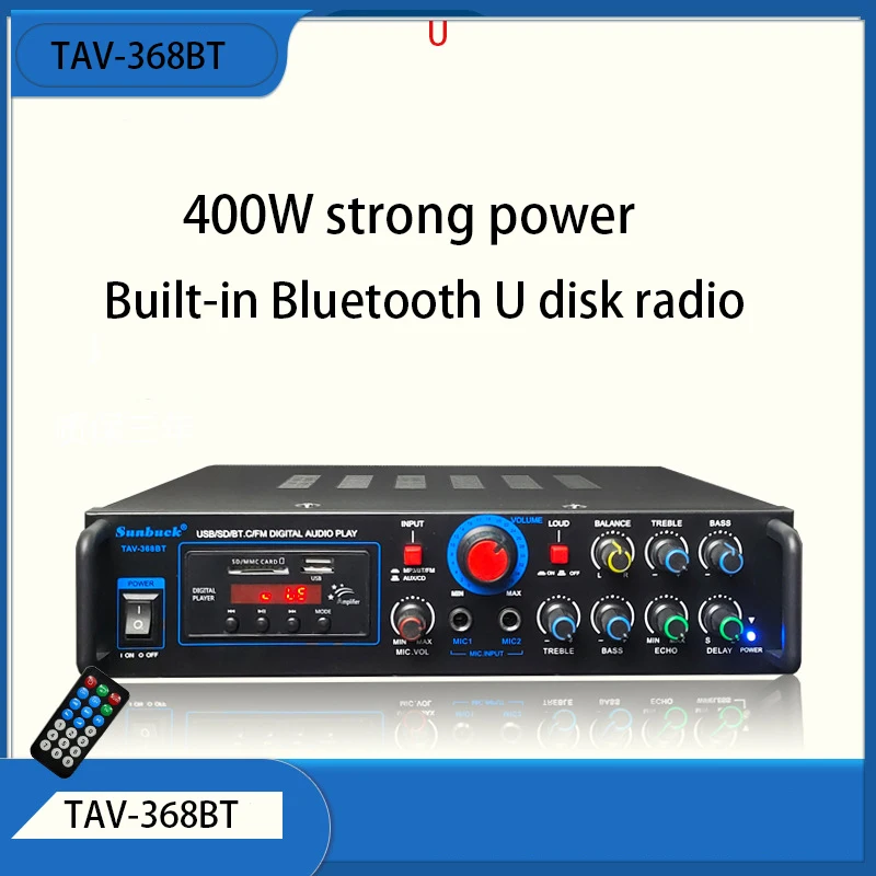 

400W 220V с высоким уровнем Мощность дома автомобиля Встроенный модуль Bluetooth Мощность усилитель аудио K песня Мощность усилитель U диск радиоусилитель