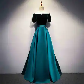 

Elegant Exquisite Lace Robe De Soiree Prom Dress Full Length Women Velvet Evening Party Gown QIPAO Sexy Off Shoulder Vestidos