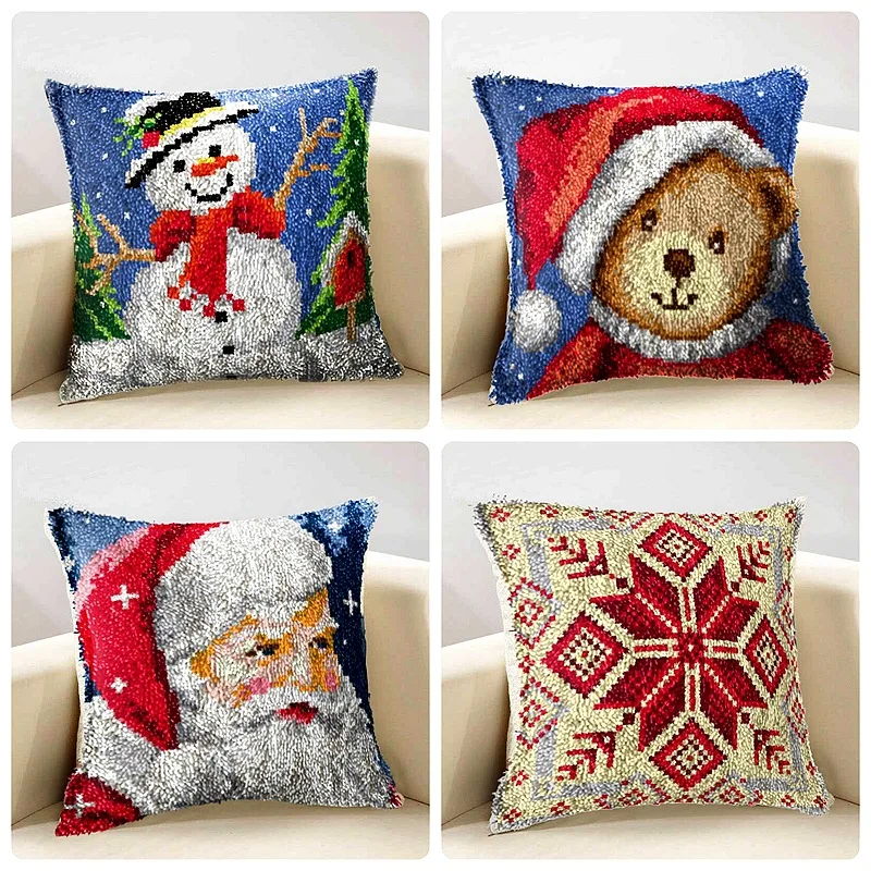 latch hook rug kits Snowman santa deer embroidery cushion carpet pillow cross-stitch latch hook canvas Diy Christmas Gift