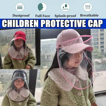 

Children Protective Transparent Mask With Removable Protection Cap Anti-fog Saliva full face Masks Windproof Baseball Hat