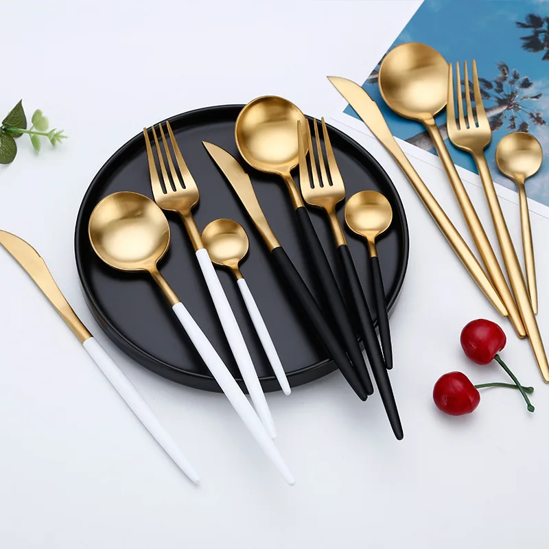 4 Pcs Matte Stainless Steel 18/10 Cutlery Tableware Dinner Steak Knife Spoon Fork Flatware Set Dishwasher Safe cutlery set western style cutlery set stainless steel cutlery set