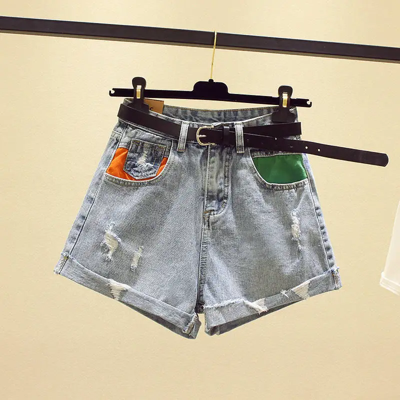 

Summer Denim Jeans Shorts Women High Waist Ripped Scratched Jean Shorts Female Casual Loose Hole Shorts with Pockets MOKIJINS
